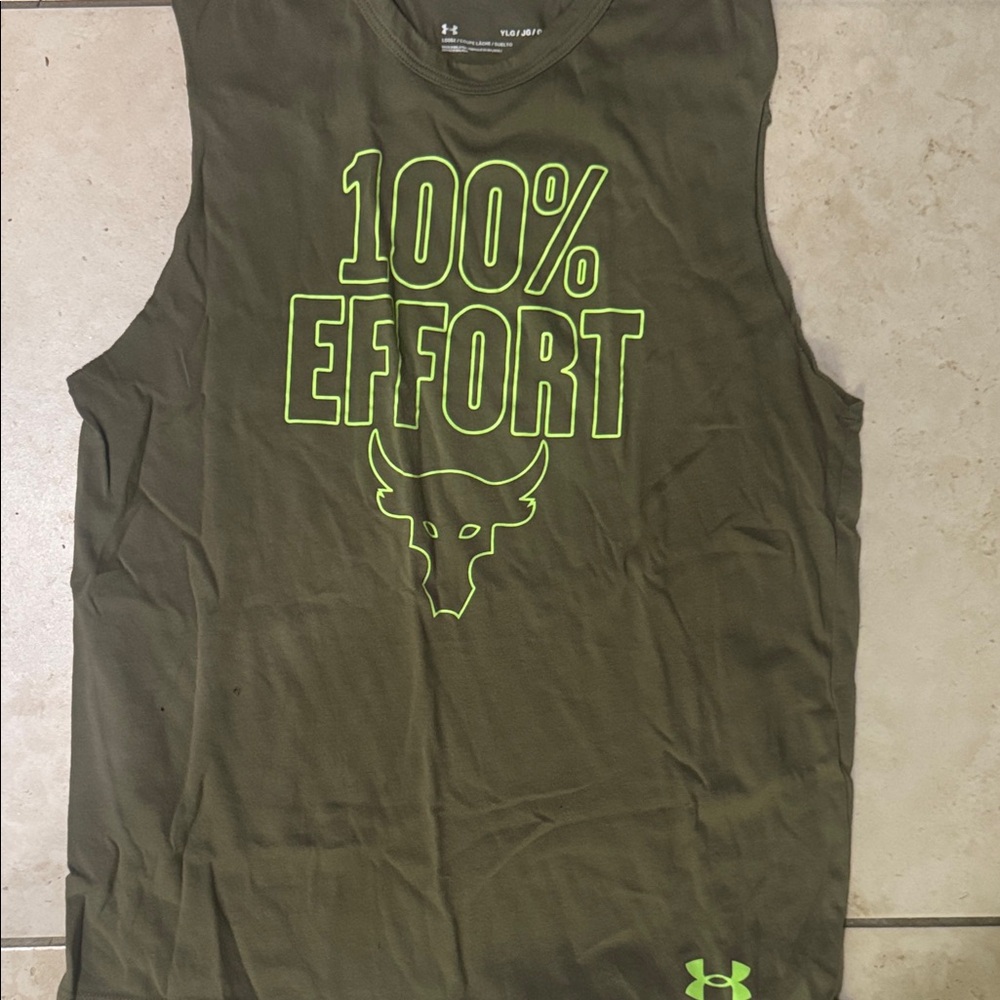 Under Armour Boys Large Olive Tank Top with Lime Graphic
